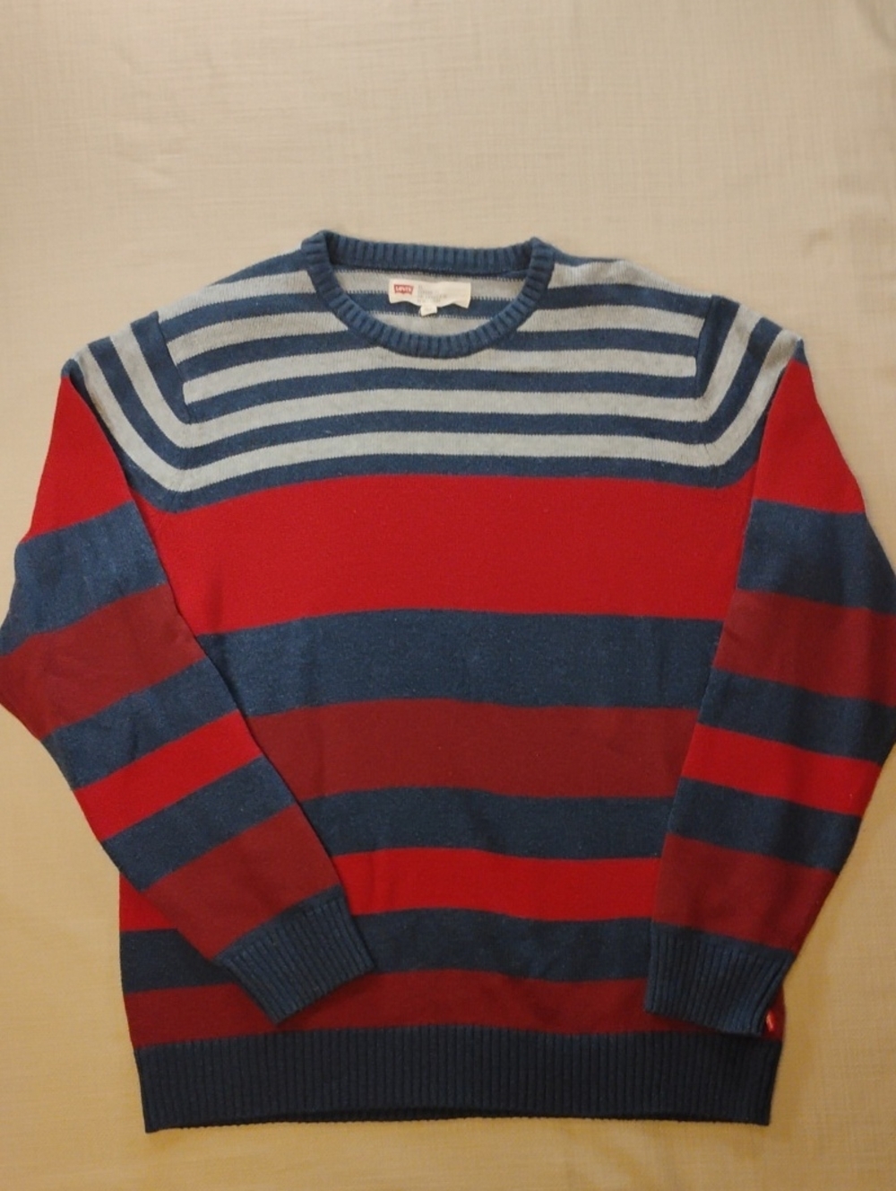 Vintage Levi's Red Size XL Navy & Light Gray Striped Crewneck Sweater